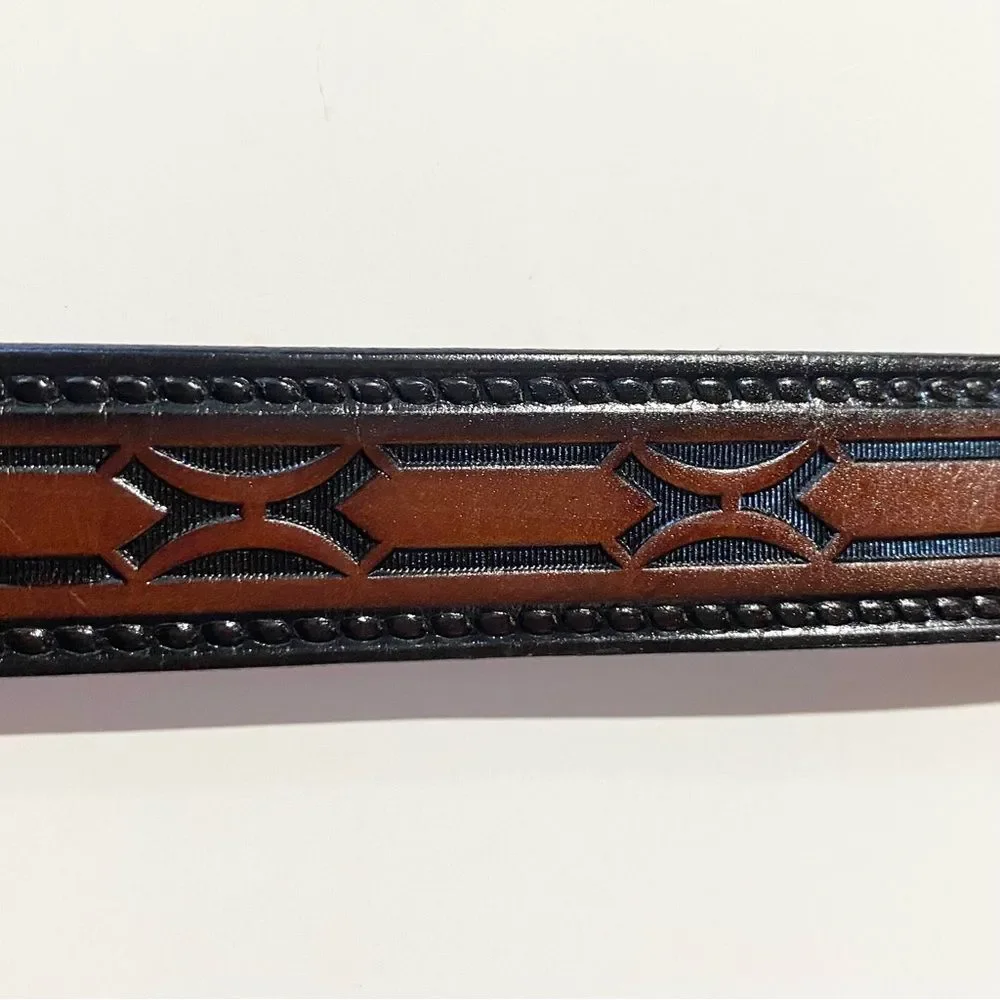 Vintage Hand Stained Latitan Tooled Leather Belt Women's Size 34 Western Cowgirl